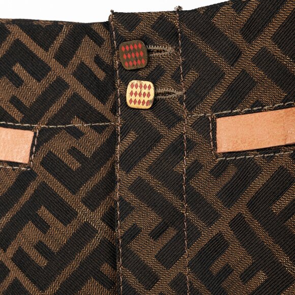 Fendi Brown Zucca-Monogram Leather-Trim Pencil Skirt - Picture 6 of 10